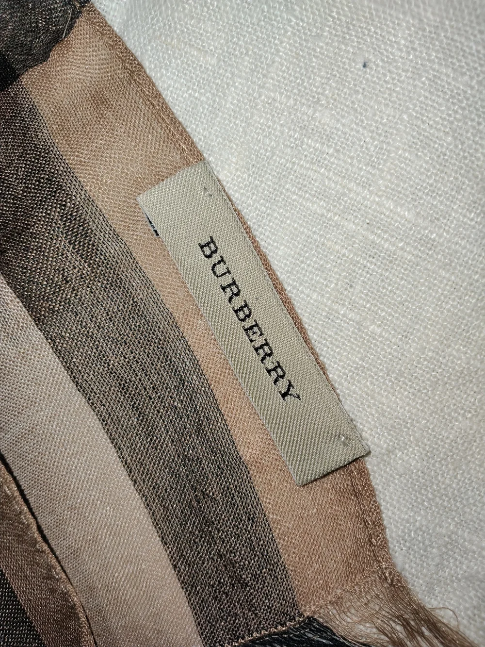 Burberry Beige and Black Check Sheer Lightweight Plaid Scarf